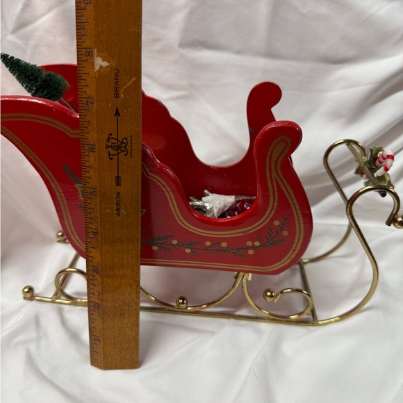 Other - Holiday Red Sleigh with Gold Detailing with 2 reindeer with glittered wreaths